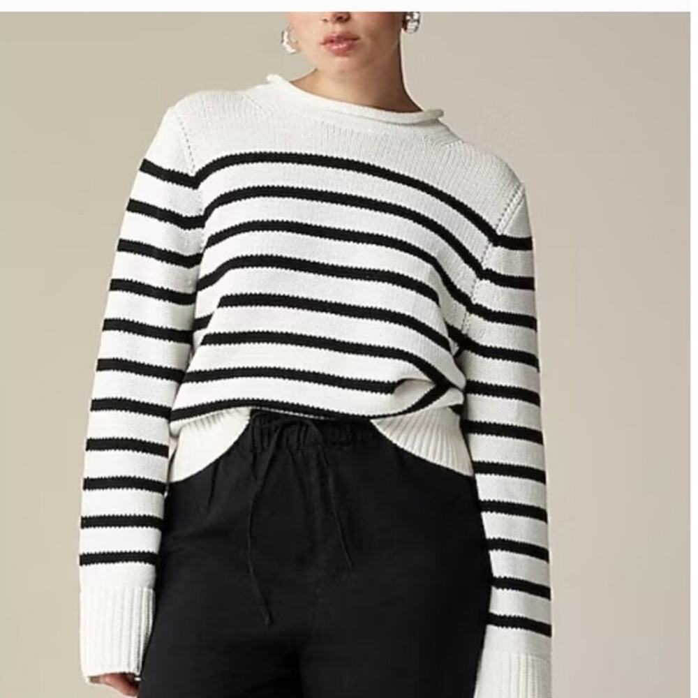 J. Crew Rollneck Black and White Striped Sweater